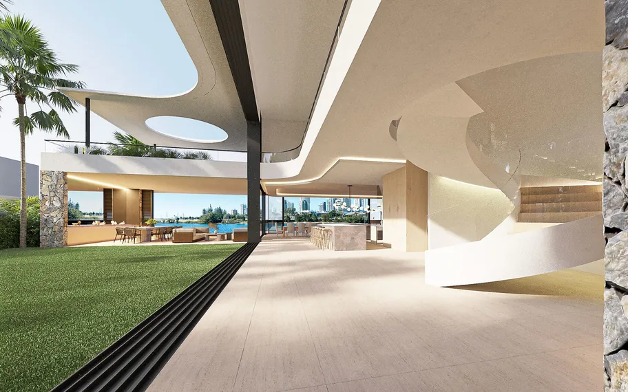 Modern home with a balcony.