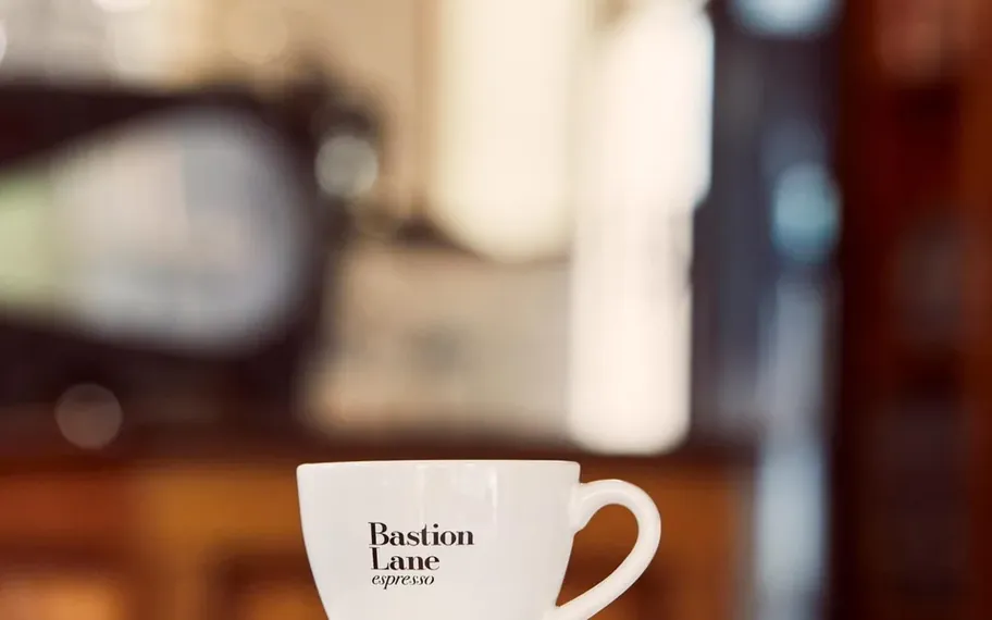 Coffee cup on a cafe table.