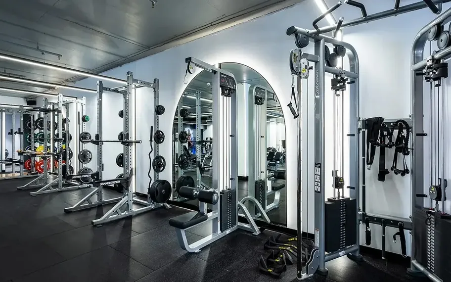 Dare Fitness, wide interior view of Dare Fitness strength-training equipment.