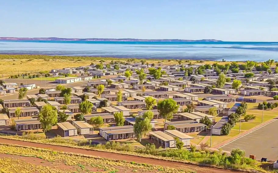 Aerial view of an Australian coastal town.