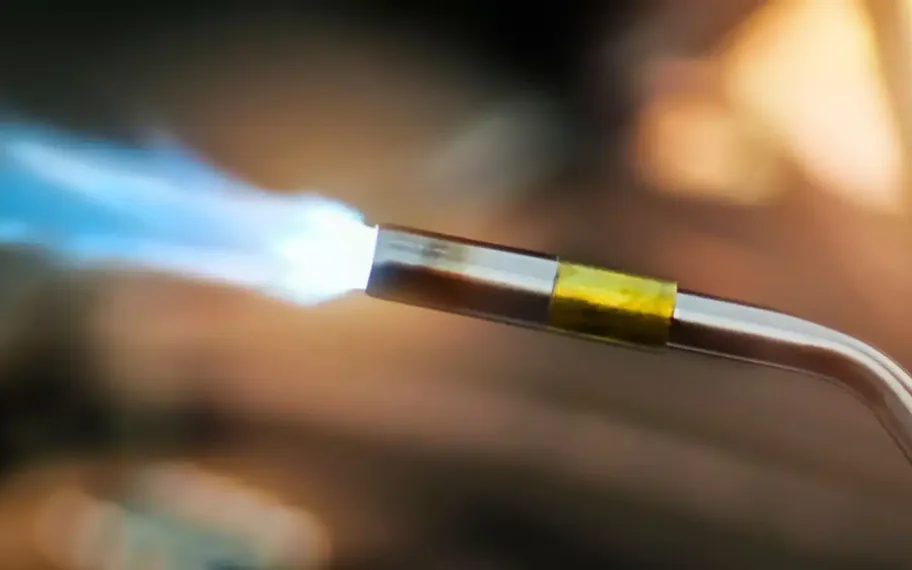 Gas burner flame in close-up.