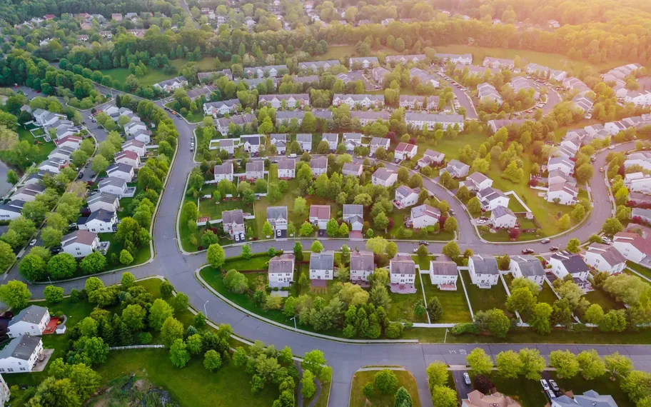 Aerial view of an Australian suburb.