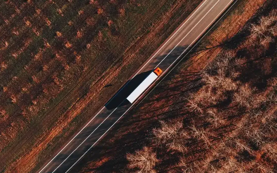 G and V shipping truck viewed from above.