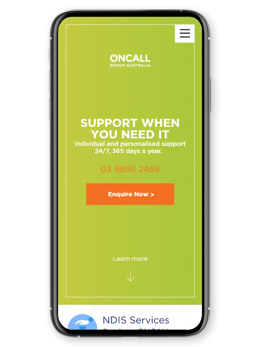Oncall Group Australia Homepage on Mobile Phone Display