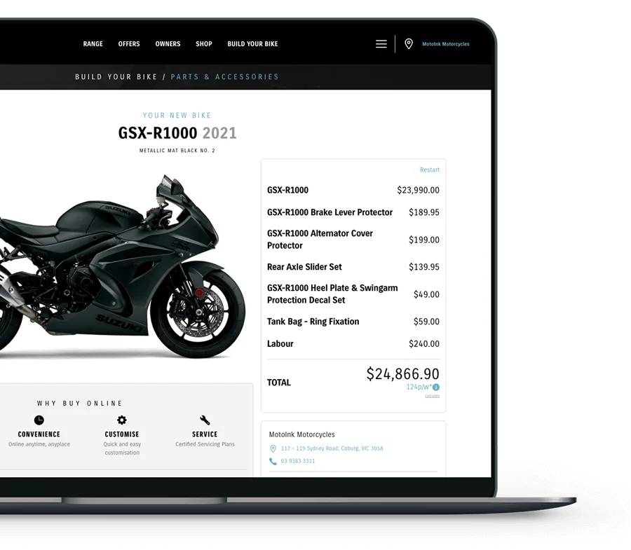 Suzuki eCommerce on Desktop View