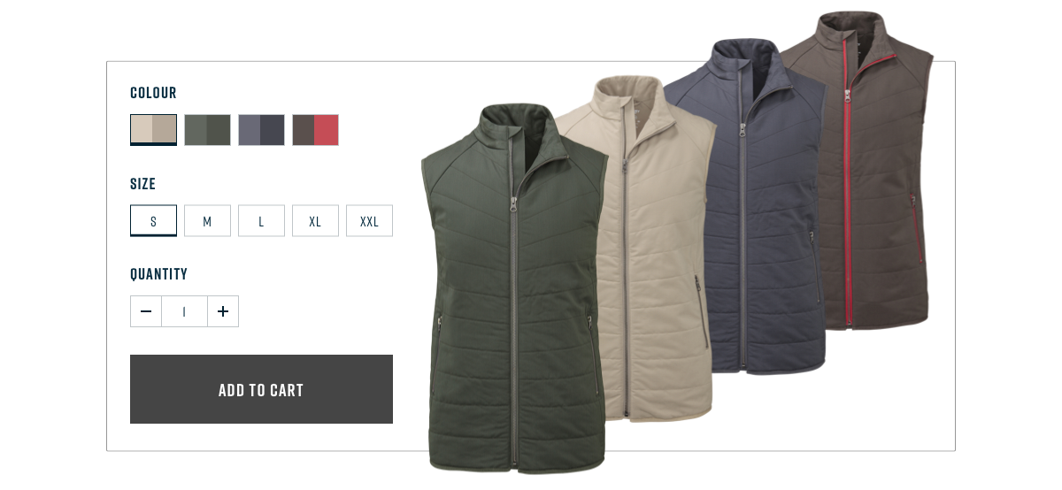 A design mockup of the product variations selection section for the Bluey Merino website