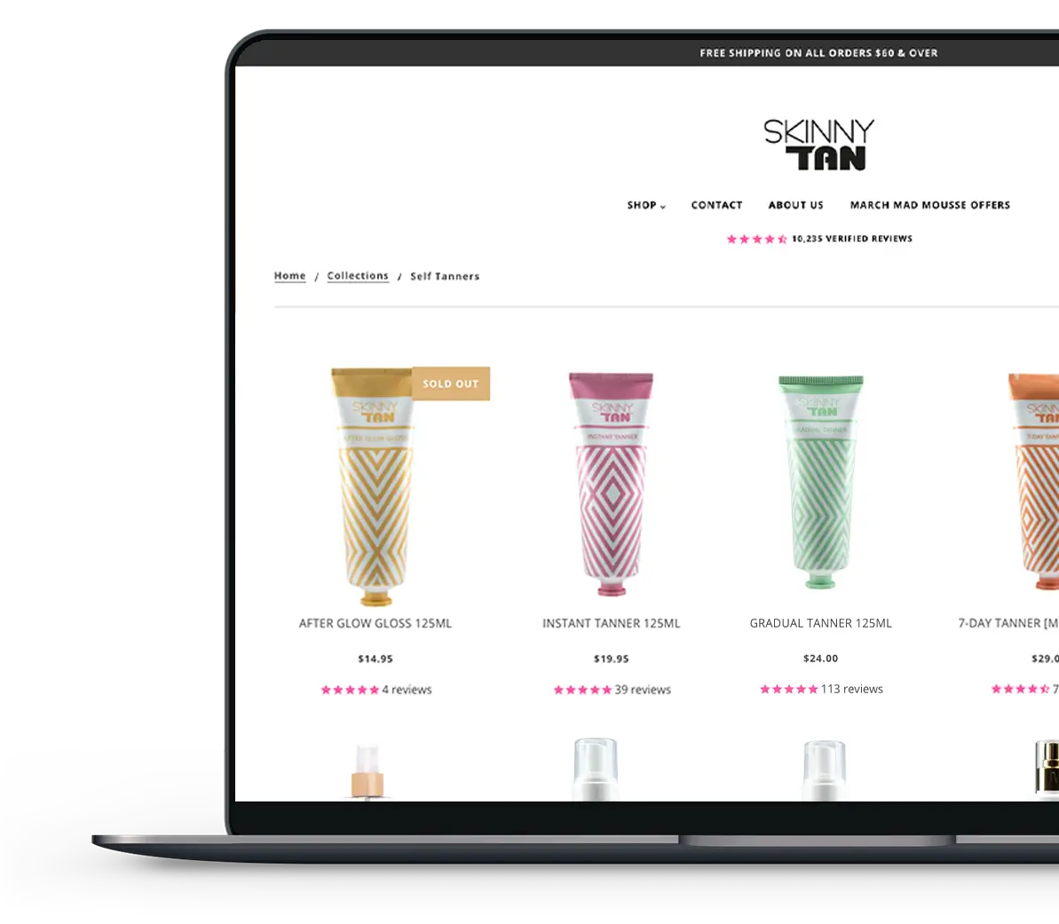 Skinny Tan Website on Desktop View