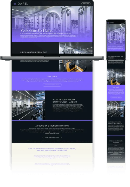 Desktop and mobile view of Dare Training Studio website