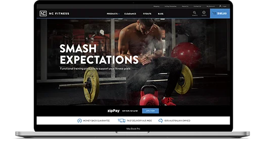 Fitness eCommerce Website Development Homepage Layout on Phone