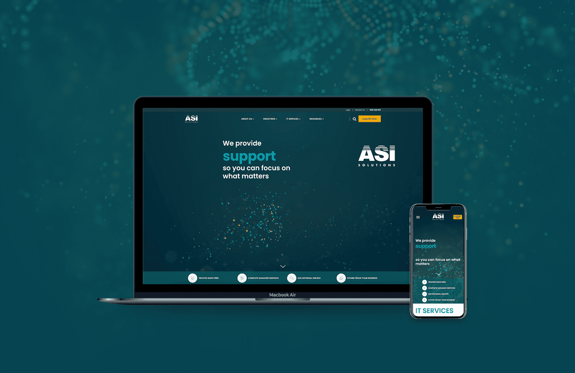 ASI Solutions homepage preview on laptop and phone