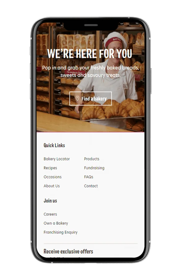 Find a Bakery Page View on Phone Display