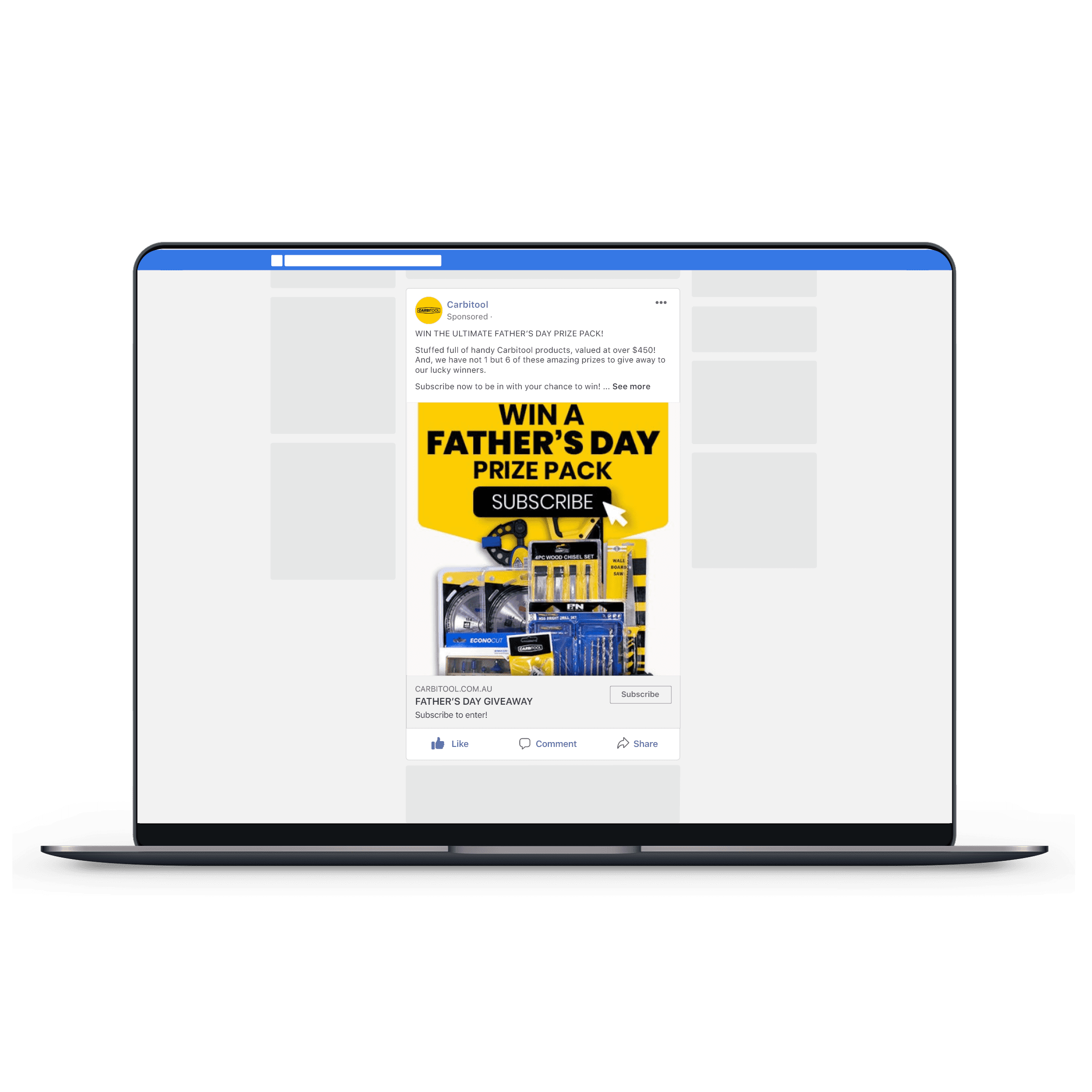 Carbitool Facebook Advertising on Laptop View