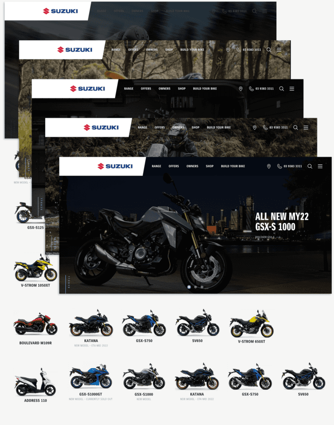 Suzuki Motorcycle Australia motorcycle selection page mockup