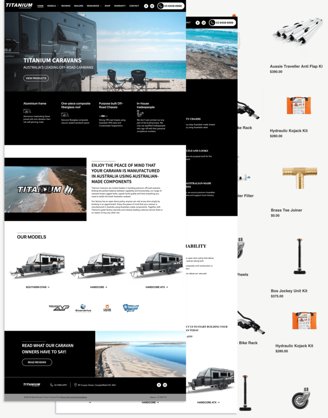 Titanium Caravans desktop website design mockup