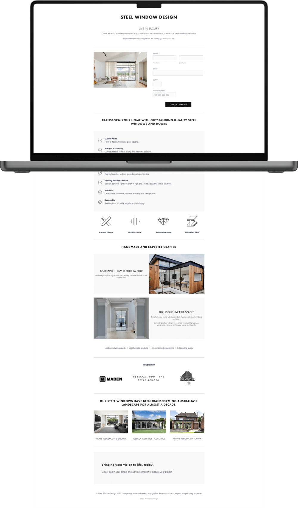 Steel Window Design website design mockup