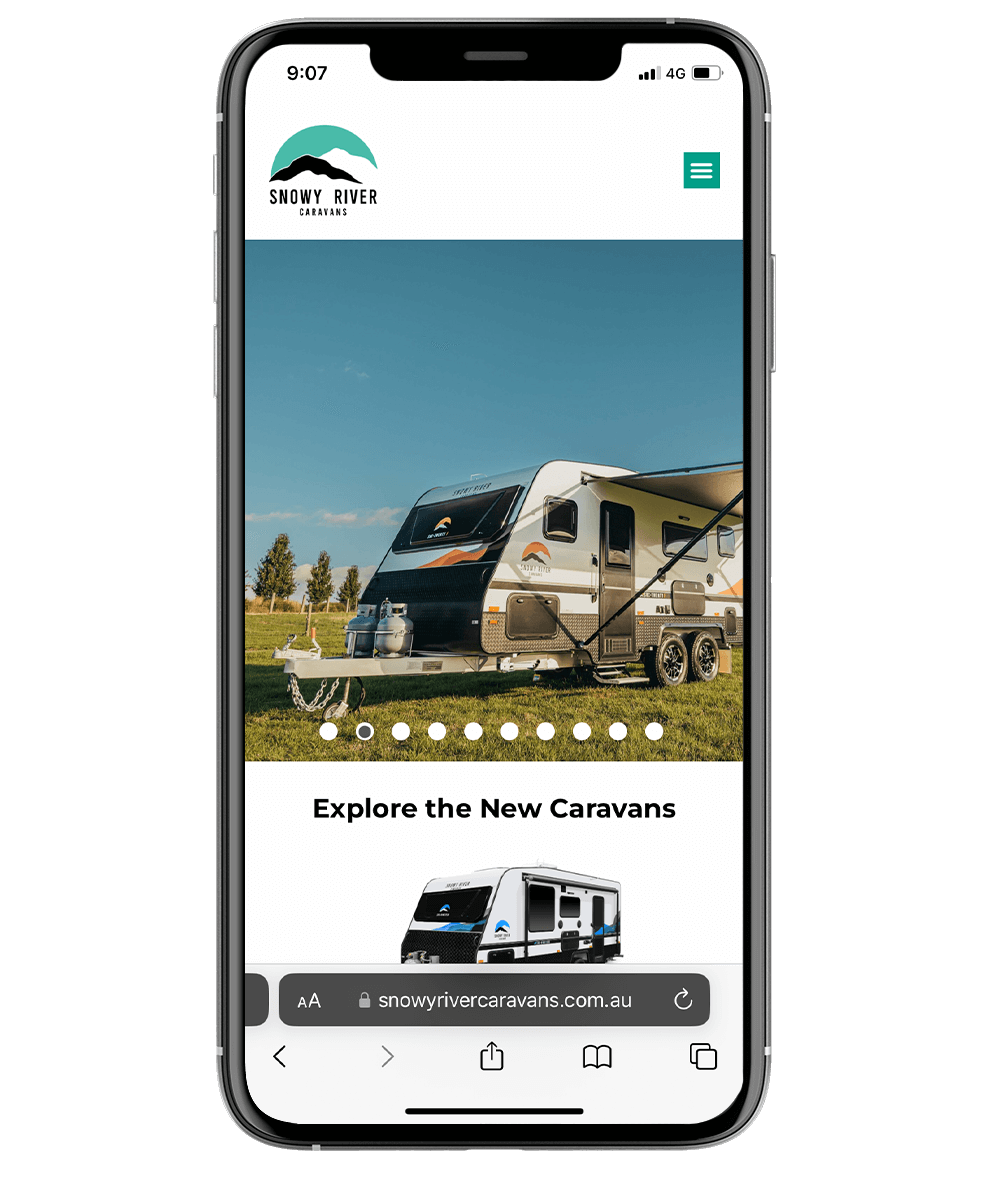 Mobile view of the Snowy River Caravans website