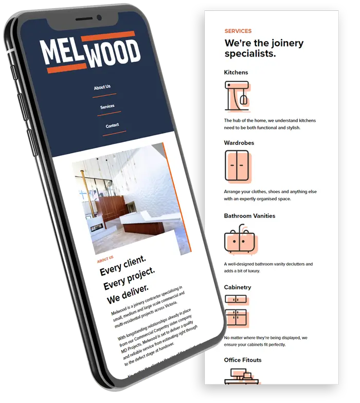 Melwood Website Services on Mobile Mockup